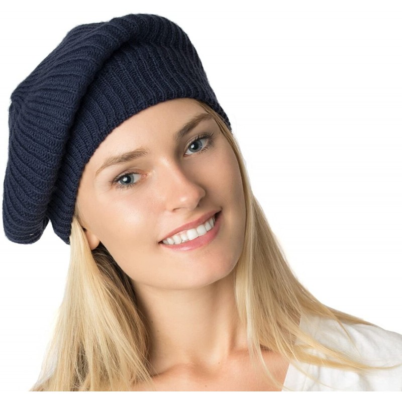 Berets Fall Winter Knit Beanie Beret Hat for Women Soft Knit Lining Many Styles - Navy Blue - C1126OILKQV $11.24