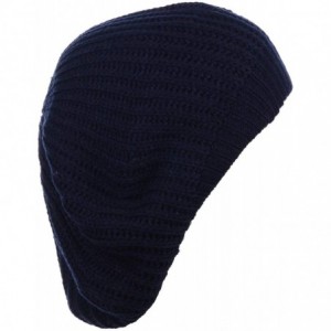 Berets Fall Winter Knit Beanie Beret Hat for Women Soft Knit Lining Many Styles - Navy Blue - C1126OILKQV $11.24