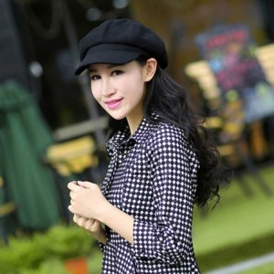 Berets Women Girls Fashion Classic Knitted Warm Peaked Beret Hat Flat Caps Black - Black - CP12658OTYP $7.59