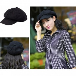 Berets Women Girls Fashion Classic Knitted Warm Peaked Beret Hat Flat Caps Black - Black - CP12658OTYP $7.59