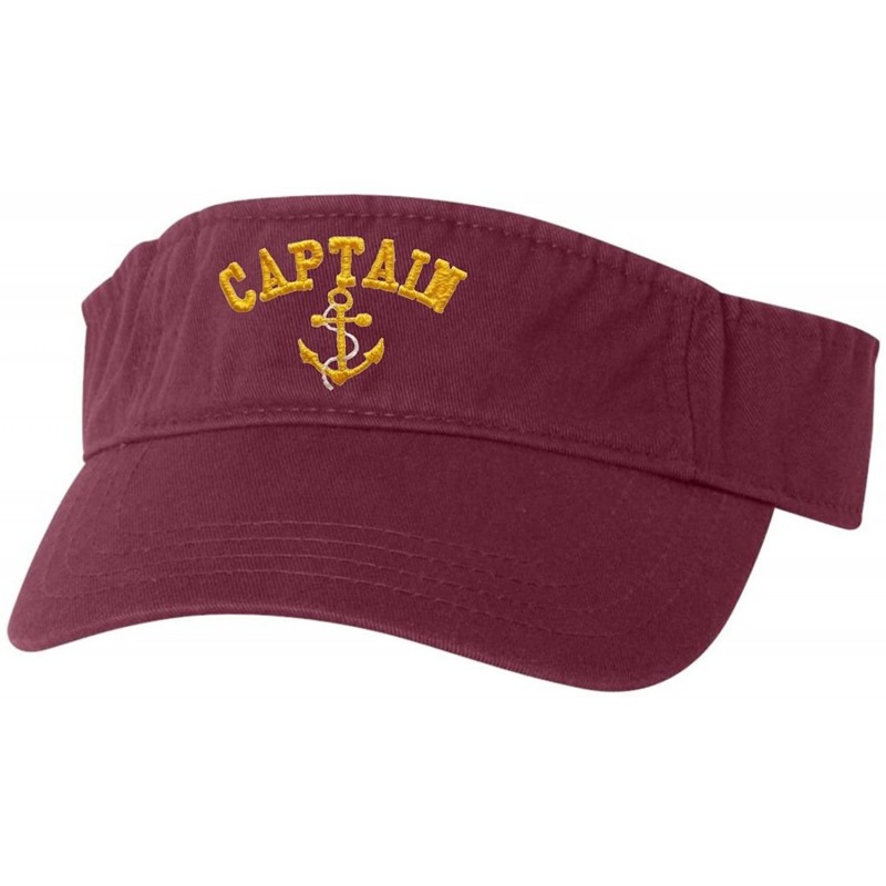 Visors Adult Captain with Anchor Embroidered Visor Dad Hat - Maroon - CZ184IGETQW $23.20