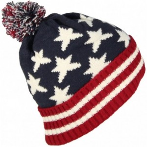 Skullies & Beanies American/Americana Flag Cuffed Beanie Cap W/Pom Pom (One Size) - C5187ULQYHM $23.51