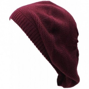 Berets JTL Beret Beanie Hat for Women Fashion Light Weight Knit Solid Color - Plain Wine - CV18QDS04W0 $22.38