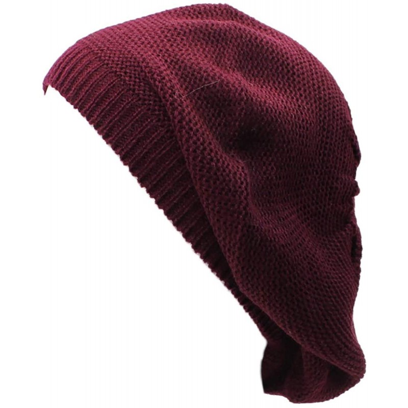 Berets JTL Beret Beanie Hat for Women Fashion Light Weight Knit Solid Color - Plain Wine - CV18QDS04W0 $12.53