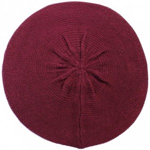 Berets JTL Beret Beanie Hat for Women Fashion Light Weight Knit Solid Color - Plain Wine - CV18QDS04W0 $22.38