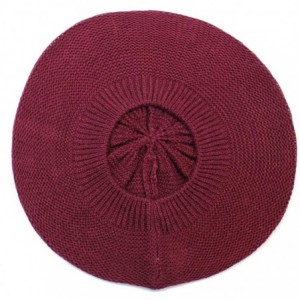 Berets JTL Beret Beanie Hat for Women Fashion Light Weight Knit Solid Color - Plain Wine - CV18QDS04W0 $12.53