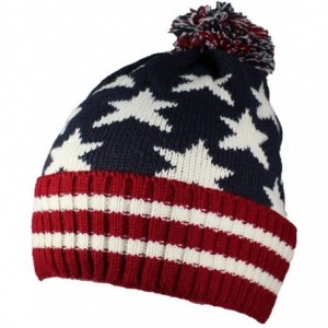 Skullies & Beanies American/Americana Flag Cuffed Beanie Cap W/Pom Pom (One Size) - C5187ULQYHM $11.04