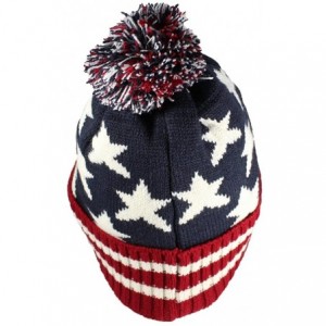 Skullies & Beanies American/Americana Flag Cuffed Beanie Cap W/Pom Pom (One Size) - C5187ULQYHM $11.04