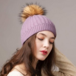 Sun Hats Winter Beanie for Women Warm Knit Bobble Skull Cap Big Fur Pom Pom Hats for Women - 12 Purple - CI18UWSAE60 $16.94