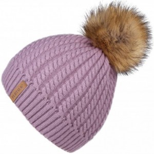 Sun Hats Winter Beanie for Women Warm Knit Bobble Skull Cap Big Fur Pom Pom Hats for Women - 12 Purple - CI18UWSAE60 $16.94