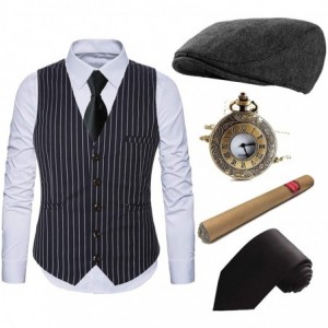 Newsboy Caps 1920s Mens Costume Accessories Set - Gatsby Ivy Newsboy Hat Caps-1920s Gangster Vest-Plastic Cigar-Tie - Set03 -...