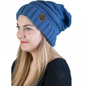 Skullies & Beanies Oversized Slouchy Warm Knit FJ Beanie - Dark Denim - CN12MN13ZFR $16.16