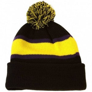 Skullies & Beanies Winter Striped Beanie with Pom - Yellow/Black - CA110TVW4QP $14.46