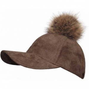 Baseball Caps Suede Removable Fur Pom Pom Baseball Cap - Taupe - CU12LHKBQPV $17.00