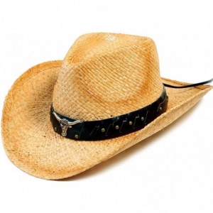 Cowboy Hats Men and Women Sun Hat Costume Straw Cowboy Hat with Decors - Nature_bull - C518HN9Q9GU $26.71