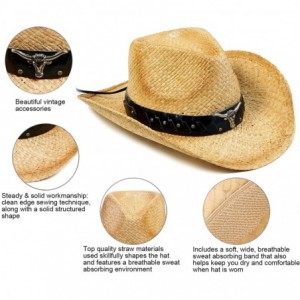 Cowboy Hats Men and Women Sun Hat Costume Straw Cowboy Hat with Decors - Nature_bull - C518HN9Q9GU $26.71