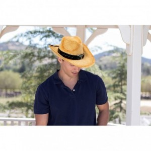 Cowboy Hats Men and Women Sun Hat Costume Straw Cowboy Hat with Decors - Nature_bull - C518HN9Q9GU $48.41