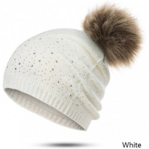 Skullies & Beanies Women's Winter Beanies Hat Knit Beanie Hat Pompom Female Rhinestone Skullies Hat - Beige - CI18A2OCEXW $22.82