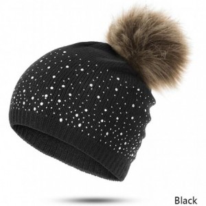 Skullies & Beanies Women's Winter Beanies Hat Knit Beanie Hat Pompom Female Rhinestone Skullies Hat - Beige - CI18A2OCEXW $22.82