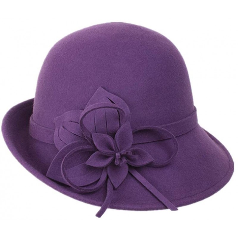 Fedoras Womens Elegant Double Flower 100% Wool Pillbox Hat Fascinator Hat Beanie Hat - Purple - CB18LEZNAN4 $34.44