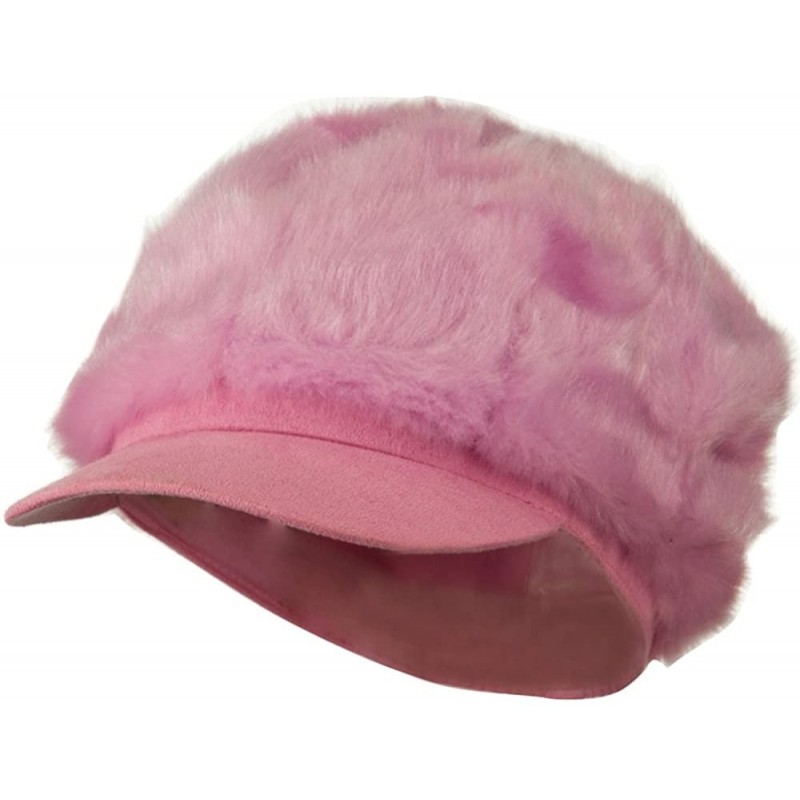 Newsboy Caps Silky Faux Fur Newsboy Hat - Pink W15S55F - CI11C0N85IL $18.27