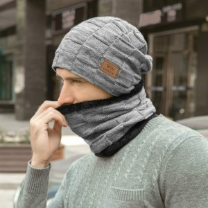 Skullies & Beanies Mens Winter Beanie Hat Scarf Set Warm Fleece Lined Knit Ski Hats Slouchy Skull Cap for Unisex Gift - Grey ...