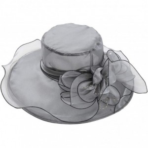 Sun Hats Women Organza Wide Brim Sun Hat with Large Flower Church Party Wedding Cap - Grey B - C518RSHK69A $32.10