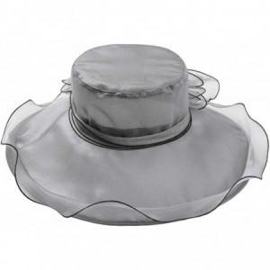 Sun Hats Women Organza Wide Brim Sun Hat with Large Flower Church Party Wedding Cap - Grey B - C518RSHK69A $32.10