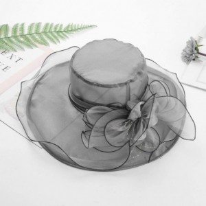 Sun Hats Women Organza Wide Brim Sun Hat with Large Flower Church Party Wedding Cap - Grey B - C518RSHK69A $32.10