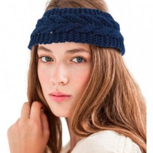Headbands Womens Plain Braided Winter Knit Crochet Headband- Warm Knitted Hat Head - Dark Blue - CN12NZQAD6P $19.72