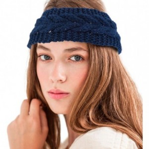 Headbands Womens Plain Braided Winter Knit Crochet Headband- Warm Knitted Hat Head - Dark Blue - CN12NZQAD6P $8.25