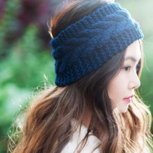 Headbands Womens Plain Braided Winter Knit Crochet Headband- Warm Knitted Hat Head - Dark Blue - CN12NZQAD6P $8.25