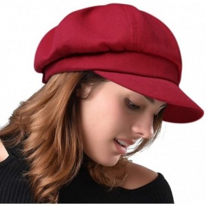 Newsboy Caps Newsboy Cap for Women Spring Summer Cotton Linen Gatsby Visor Hat - Wine Red - CD18QKO8UKE $12.58