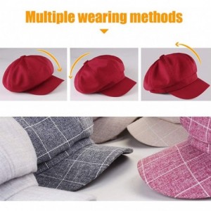 Newsboy Caps Newsboy Cap for Women Spring Summer Cotton Linen Gatsby Visor Hat - Wine Red - CD18QKO8UKE $12.58