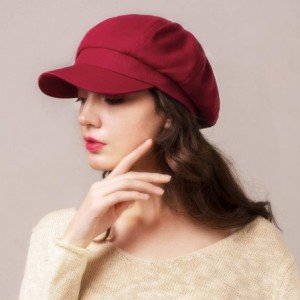 Newsboy Caps Newsboy Cap for Women Spring Summer Cotton Linen Gatsby Visor Hat - Wine Red - CD18QKO8UKE $12.58