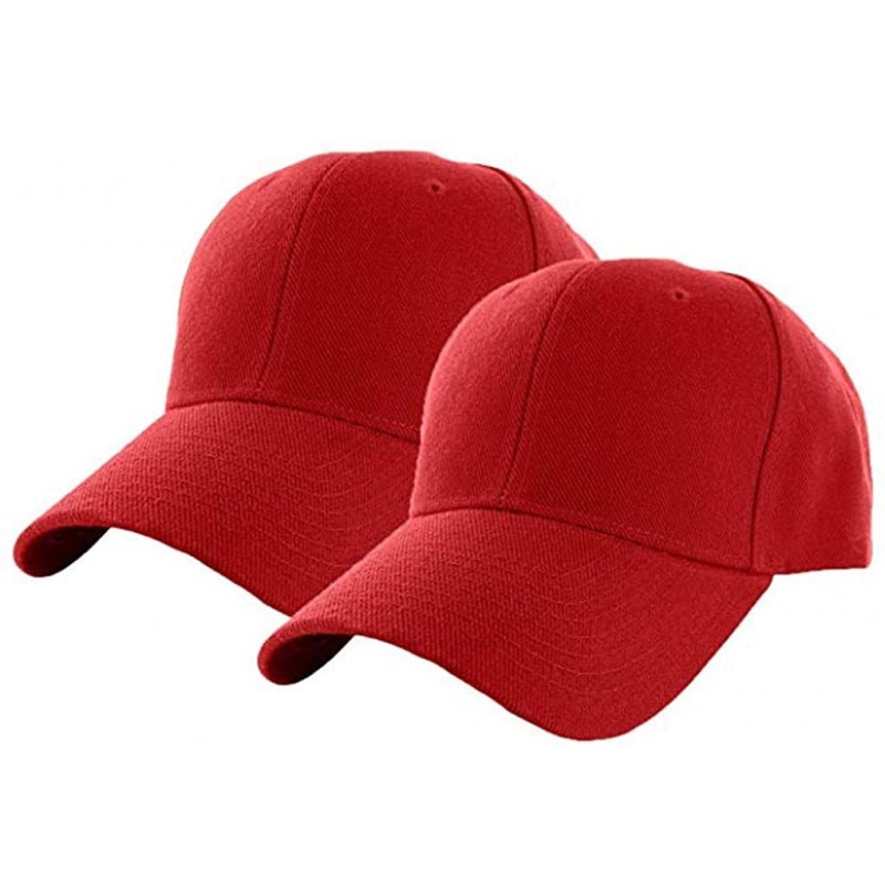 Baseball Caps Set of 2 Plain Adjustable Baseball Cap Classic Adjustable Hat Men Women Unisex Ballcap 6 Panels - Red-2pack - C...