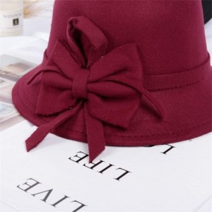 Fedoras Women's Retro Ribbon Flower Bow Solid Color Fedora Bowler Hat Caps - Wine - CG19332IIE4 $7.39