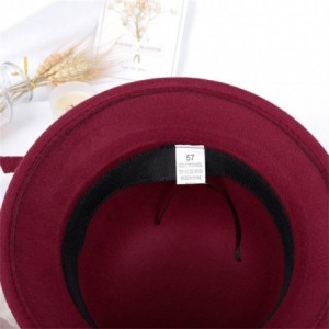 Fedoras Women's Retro Ribbon Flower Bow Solid Color Fedora Bowler Hat Caps - Wine - CG19332IIE4 $7.39