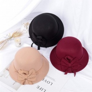 Fedoras Women's Retro Ribbon Flower Bow Solid Color Fedora Bowler Hat Caps - Wine - CG19332IIE4 $7.39