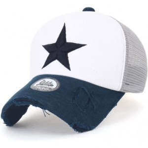 Baseball Caps Star Embroidery tri-Tone Trucker Hat Adjustable Cotton Baseball Cap - White/Navy - C618C3RZ455 $17.50