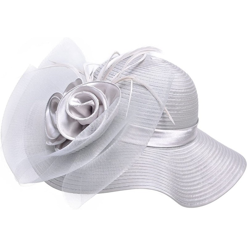 Sun Hats Women Satin CRIN Kentucky Derby Wide Brim Sun Hat A433 - Grey - C517YY4L69I $17.15