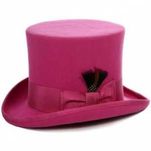 Fedoras Satin Lined Wool Top Hat with Grosgrain Ribbon and Removable Feather - Unisex- Men- Women - Fuchsia - CO127DPBJE7 $10...