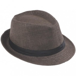 Sun Hats Unisex Men Women Straw Fedora Trilby Hat Summer Beach Sun Jazz Cap - Coffee - CH11L1D5FF7 $17.81