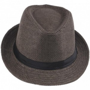 Sun Hats Unisex Men Women Straw Fedora Trilby Hat Summer Beach Sun Jazz Cap - Coffee - CH11L1D5FF7 $8.10