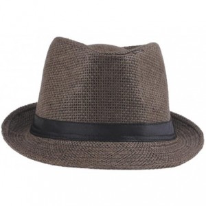 Sun Hats Unisex Men Women Straw Fedora Trilby Hat Summer Beach Sun Jazz Cap - Coffee - CH11L1D5FF7 $8.10