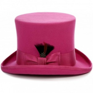 Fedoras Satin Lined Wool Top Hat with Grosgrain Ribbon and Removable Feather - Unisex- Men- Women - Fuchsia - CO127DPBJE7 $94.68