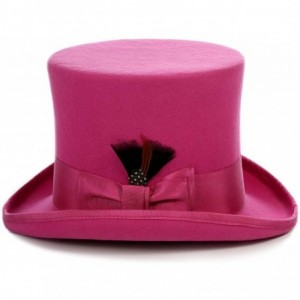 Fedoras Satin Lined Wool Top Hat with Grosgrain Ribbon and Removable Feather - Unisex- Men- Women - Fuchsia - CO127DPBJE7 $38.12