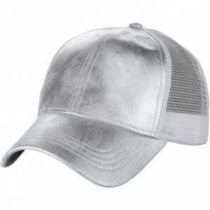 Baseball Caps Unisex Metallic Glossy Feel Front Panel Adjustable Mesh Trucker Baseball Cap - Gray - CV18C90UIN4 $13.00