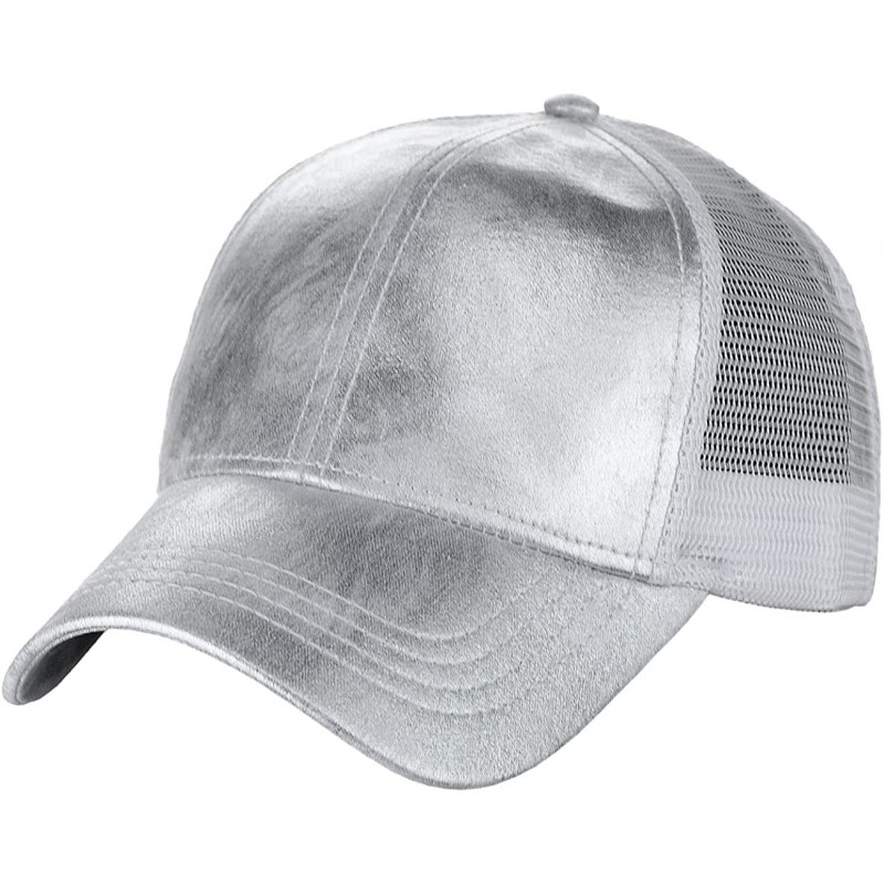 Baseball Caps Unisex Metallic Glossy Feel Front Panel Adjustable Mesh Trucker Baseball Cap - Gray - CV18C90UIN4 $13.00