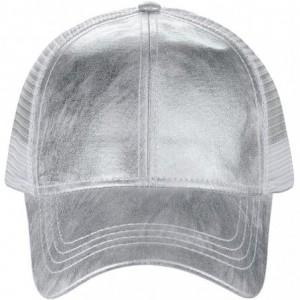 Baseball Caps Unisex Metallic Glossy Feel Front Panel Adjustable Mesh Trucker Baseball Cap - Gray - CV18C90UIN4 $13.00